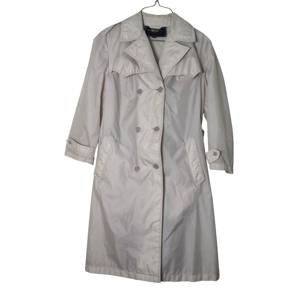 Vintage Totes Coat Womens Small Beige Nylon Water Repellent Trench Raincoat